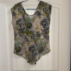 Charming Charlie Floral Blouse - Gray and Green